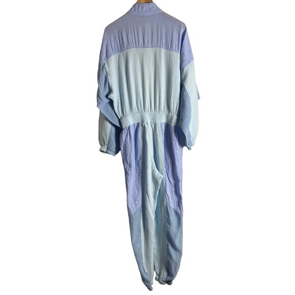 Paradised Blue Colorblock Long Sleeve Sporty Zip Up Jumpsuit Size Medium - Picture 16 of 16